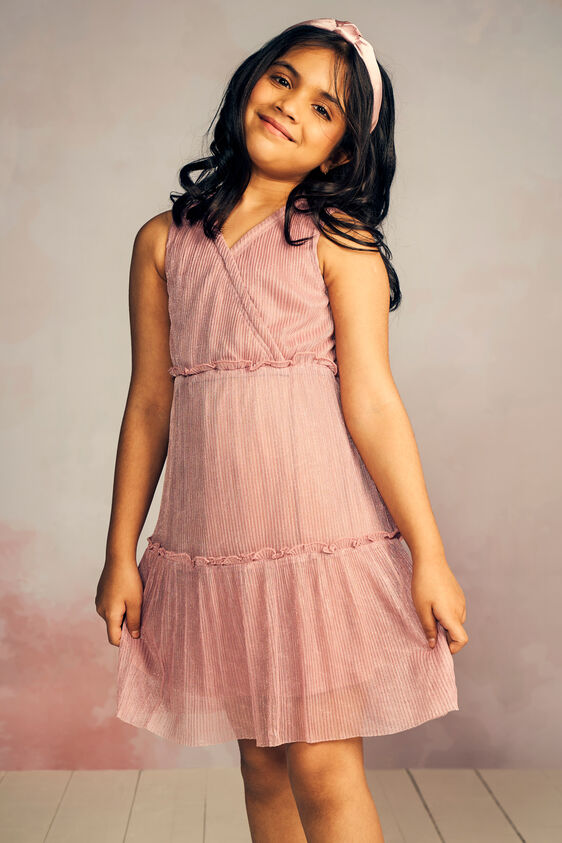 Blush Self Design Flounce Dress, Blush, image 2